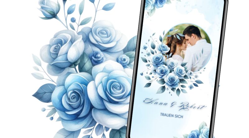 Digitale eCard Hochzeit Blaue Rosen
